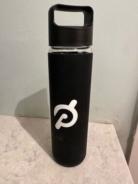 Peloton Black Water Bottle with White Logo and Carry Cap